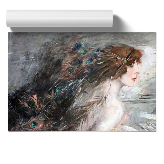 Woman With Peacock Feathers by Giovanni Boldini - No Frame Painting East Urban Home Size: 42cm H x 59cm W x 0.1cm D on Productcaster.