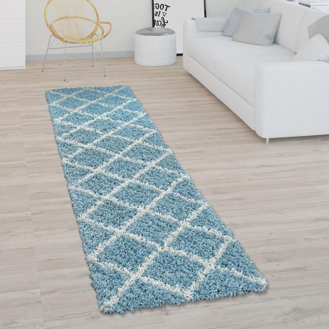 Acil Living Room High Pile Skandi Design Diamond Modern Power Loom Turquoise/Cream Rug Ebern Designs Rug Size: Round 160cm on Productcaster.