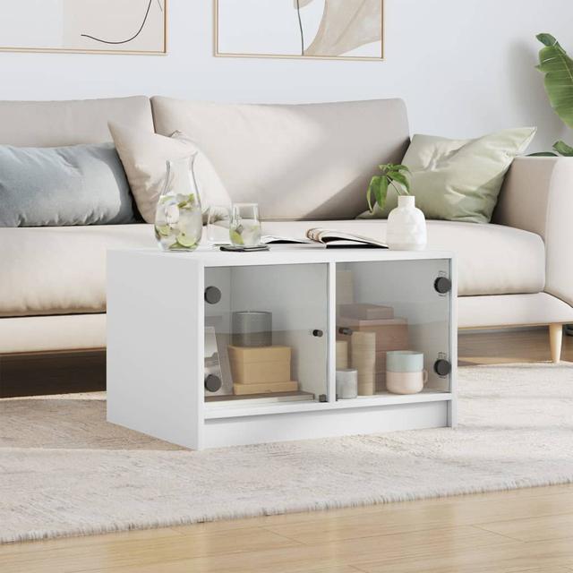 Coffee Table with Glass Doors 68 x 50 x 42 in. 17 Stories Colour: White on Productcaster.