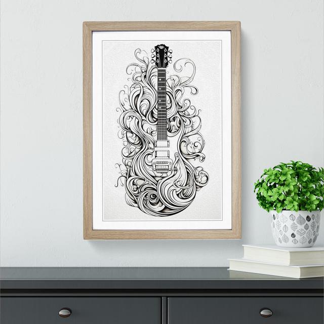 Guitar Line No.2 - Print Marlow Home Co. Size: 64cm H x 46cm W x 2cm D, Format: Oak on Productcaster.