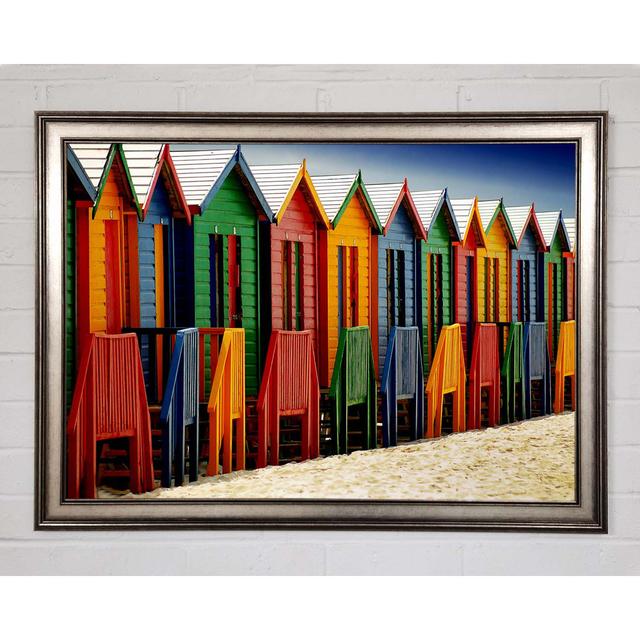 Beach Hut Parade Framed Print - Picture Frame Photograph on Canvas Highland Dunes Format: Gunmetal Framed Paper, Size: 29.7cm H x 42cm W x 1.5cm D on Productcaster.