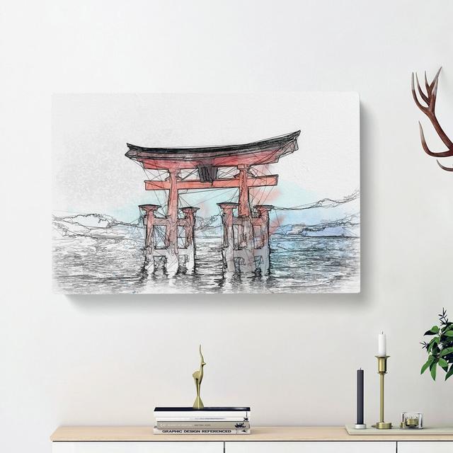 Itsukushima Shrine in Hiroshima Japan - Wrapped Canvas Painting Print East Urban Home Size: 60cm H x 91cm W x 3cm D on Productcaster.