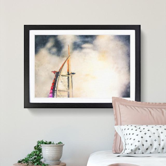 Burj Al Arab Hotel In Dubai Painting - Single Picture Frame Print on MDF East Urban Home Size: 33cm H x 45cm W x 2cm D, Format: Black on Productcaster.