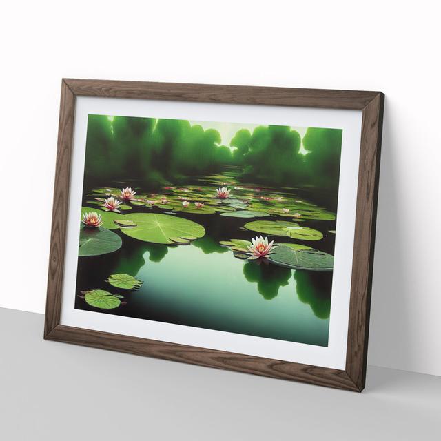 Wholesome Water Lily Pond - Picture Frame Graphic Art Marlow Home Co. Size: 46cm H x 64cm W x 2cm D, Format: Walnut Framed on Productcaster.