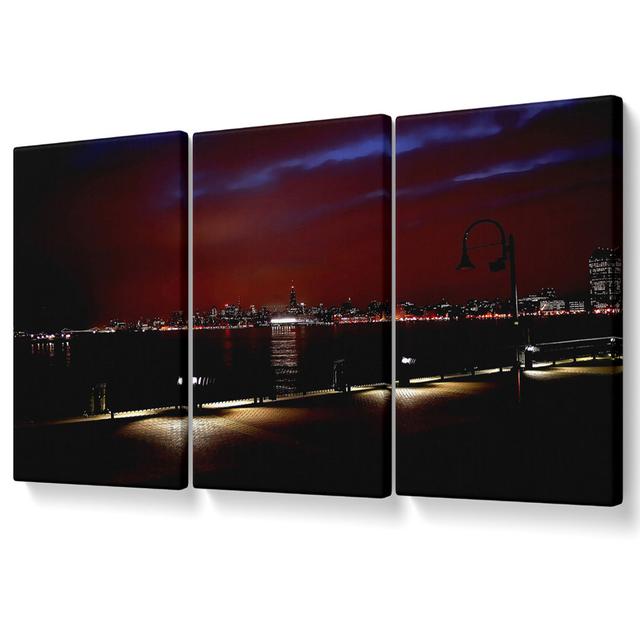 New York Skyline at Night - 3 Piece Wrapped Canvas Graphic Art Ebern Designs Size: 121.9cm H x 243.8cm W on Productcaster.