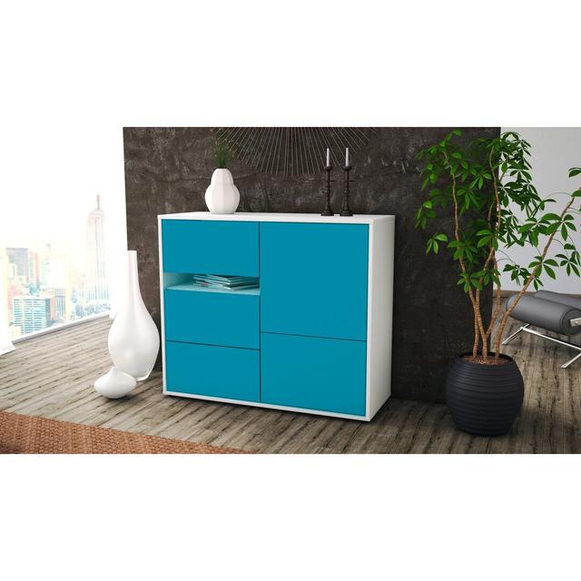 Quickep Sideboard Latitude Run Body and front colour: White/Turquoise on Productcaster.