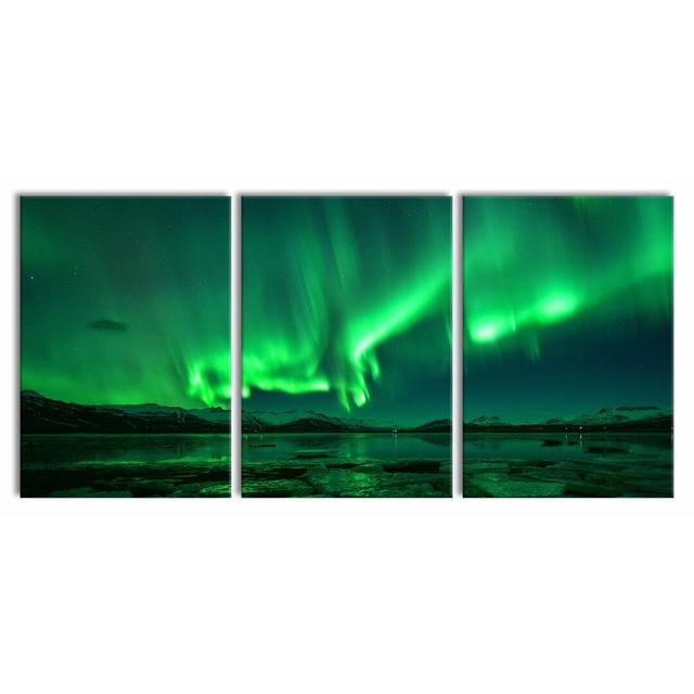 Northern Lights in the Sky - 3 Piece Wrapped Canvas Photograph Print Set East Urban Home Size: 210 cm H x 100 cm W x 2.4 cm D on Productcaster.