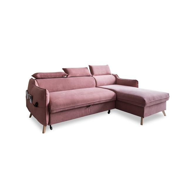 Ecksofa Henry aus Samt mit Bettfunktion MiuForm Polsterfarbe: Puder Rosa, Ausrichtung: Ausrichtung Rechts on Productcaster.