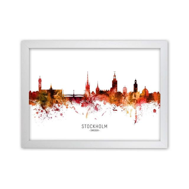 Stockholm Sweden Skyline Red City Name by Michael Tompsett - Graphic Art Ebern Designs Size: 25cm H x 34cm W x 3cm D, Format: White Framed on Productcaster.