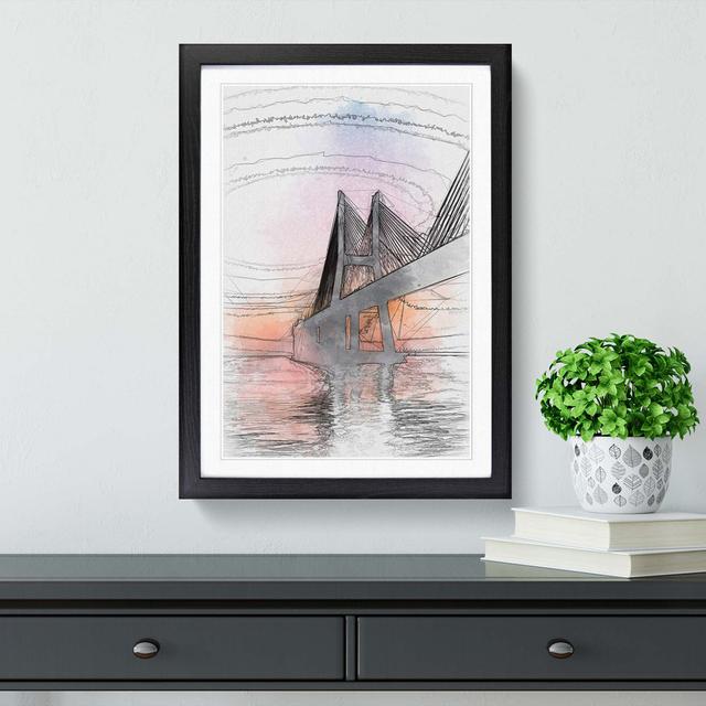 Vasco da Gama Bridge in Portugal Abstract Art - Picture Frame Graphic Art Print East Urban Home Size: 91cm H x 60cm W x 2cm D, Frame Option: Black on Productcaster.