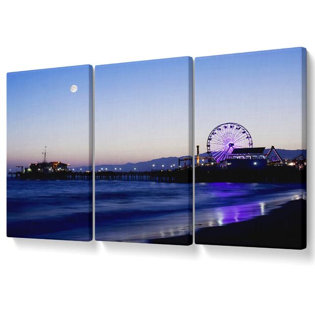 Ocean Pier Moonlight Canvas 3 Panel Set Highland Dunes Size: 101.6cm H x 203cm W on Productcaster.