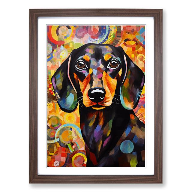 Dachshund Abstract - Print Marlow Home Co. Format: Walnut Framed, Size: 34cm H x 25cm W x 2" D on Productcaster.