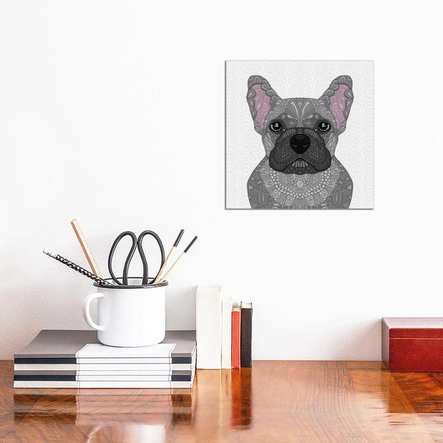 Blue Frenchie - Wrapped Canvas Graphic Art Rosalind Wheeler Size: 30.48cm H x 30.48cm W x 1.91cm D on Productcaster.