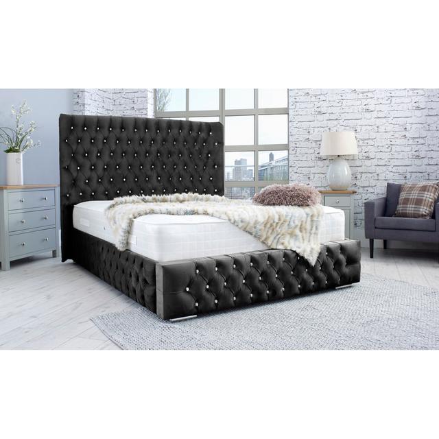 Jancis Upholstered Bed Frame Mercer41 Colour: Black, Size: Kingsize (5') on Productcaster.