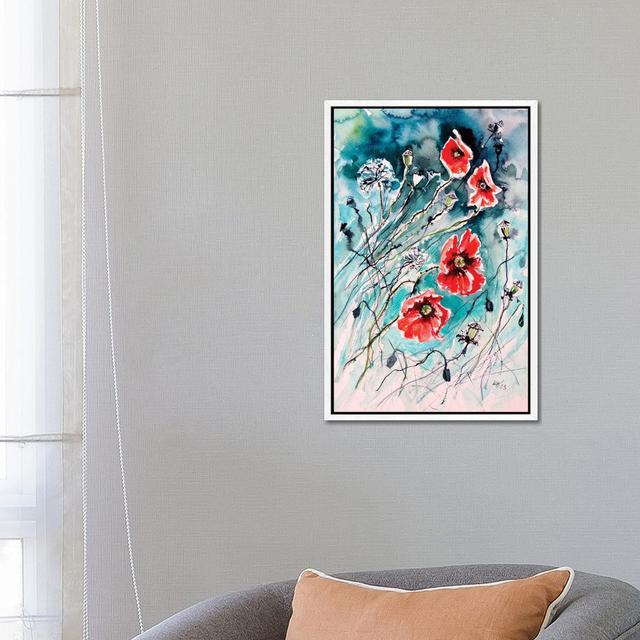 Playful Poppy Flowers by Anna Brigitta Kovacs - Gallery-Wrapped Canvas Giclée on Canvas Lark Manor Format: White Floater Framed, Size: 66.04cm H x 45. on Productcaster.