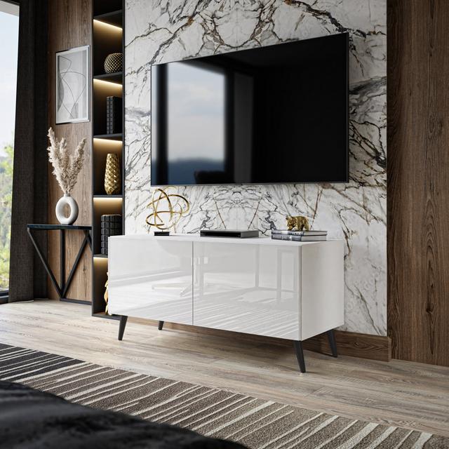 TV-Schrank AURA 100 Weiß Hochglanz George Oliver Colour: White/Black on Productcaster.