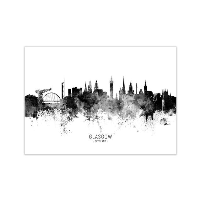 Glasgow Scotland Skyline Black White City Name by Michael Tompsett - Graphic Art Print Latitude Run Format: Unframed, Size: 30cm H x 42cm W x 1cm D on Productcaster.