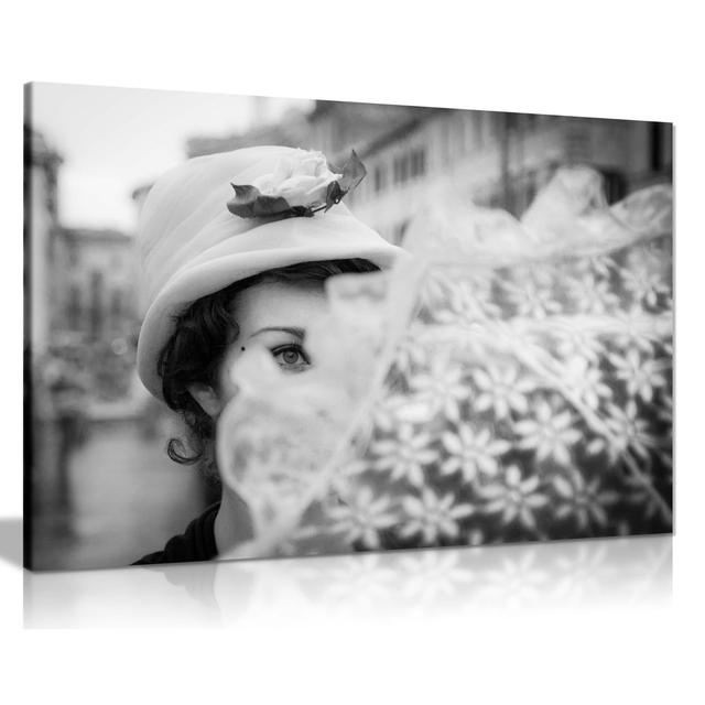 Panther Print Fine Art Prints Black & White Shy Woman In Hat Portrait Artistic Framed Canvas Print, Pictures For Home Walls, Bedroom, Living Room & Ba on Productcaster.