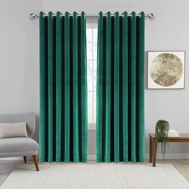 Imperial Rooms Crushed Velvet Eyelet Sheer Curtains (Set of 2) Canora Grey Panel Size: Width 228 x Drop 228 cm, Colour: Emerald on Productcaster.