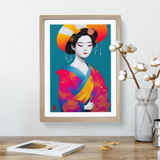 Paint Drip Geisha No.1 - Wrapped Canvas Graphic Art Rosdorf Park Format: Oak, Size: 34cm H x 25cm W x 2cm D on Productcaster.