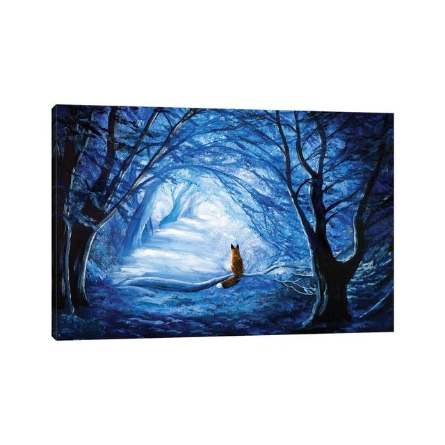 Red Fox in Blue Cypress Grove by Laura Iverson - Painting Print on Canvas Ebern Designs Format: Wrapped Canvas, Size: 45.72cm H x 66.04cm W x 1.91cm D on Productcaster.