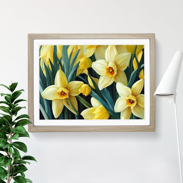 Bewitching Daffodil Flowers - Picture Frame Graphic Art 17 Stories Size: 46cm H x 64cm W x 2cm D, Frame Colour: Oak Framed on Productcaster.