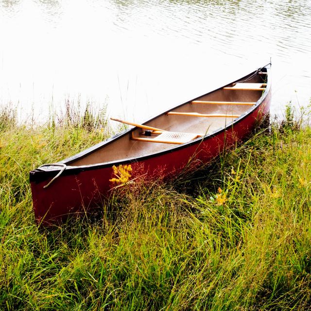 Red Canoe By Lake by Stevecoleimages - No Frame Art Prints on Canvas Breakwater Bay Size: 122cm H x 122cm W on Productcaster.