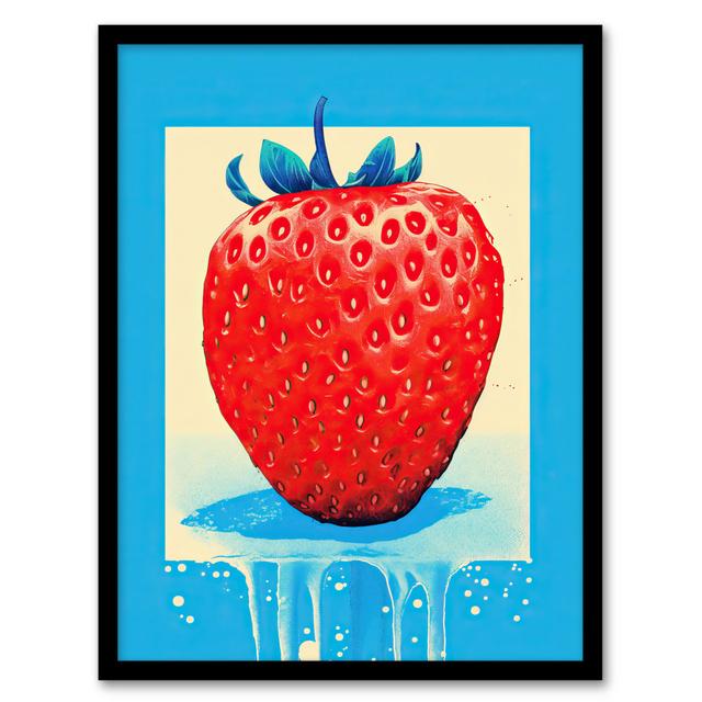 Single Strawberry Fruit In Ice Frame Vibrant Blue Red - Single Picture Frame Art Prints Wee Blue Coo on Productcaster.