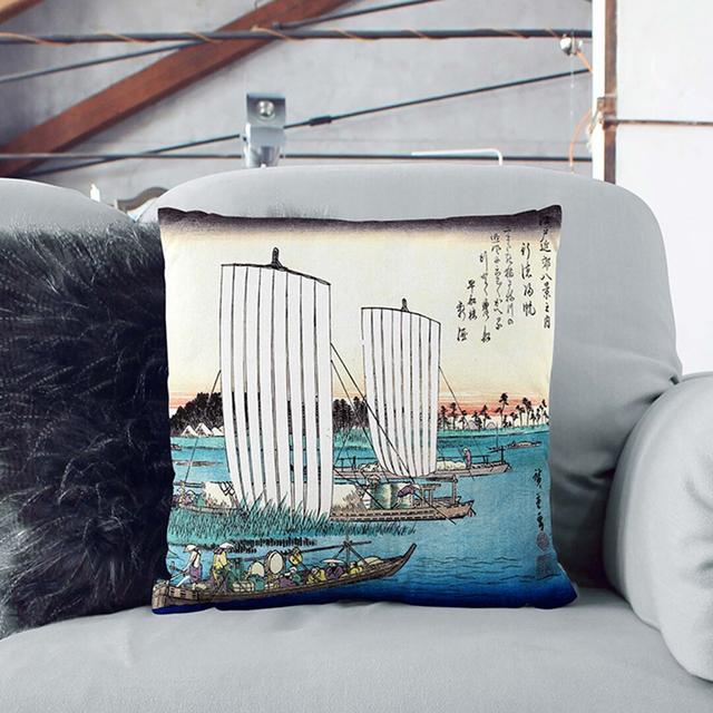 Boats Returning to Gyotoku by Utagawa Hiroshige Cushion with Filling East Urban Home Size: 40cm H x 40cm W x 15cm D, Backing Colour: Black on Productcaster.