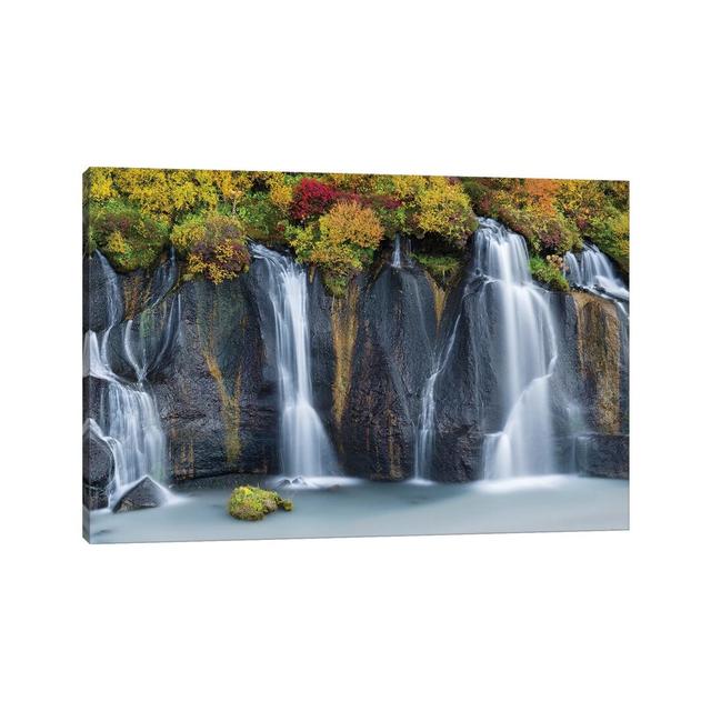 Waterfall Hraunfossar with Colorful Foliage During Fall. Northern Iceland by Martin Zwick - Wrapped Canvas Art Prints Alpen Home Size: 30.48cm H x 45. on Productcaster.