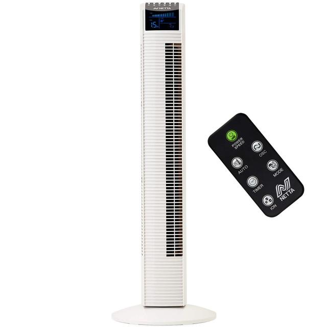 NETTA Tower Fan, 36 Inch Oscillating With Remote Control, LED Display, 3 Speed Settings With Timer NETTA Colour/Finish: White on Productcaster.