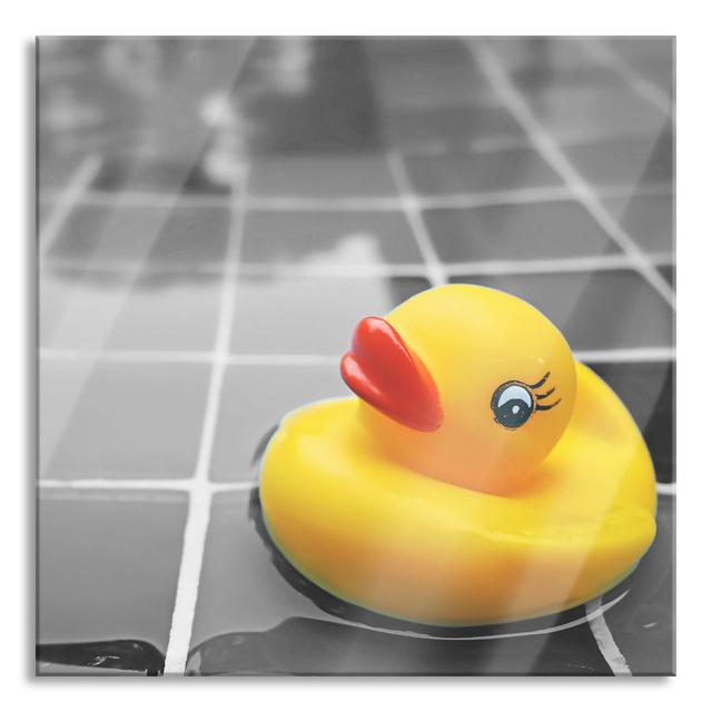 Rubber Duck In Water - No Frame Print on Glass Brayden Studio Size: 60cm H x 60cm W x 0.4cm D on Productcaster.