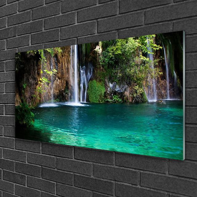 Lake Waterfall Nature - Unframed Photograph on Glass Union Rustic on Productcaster.