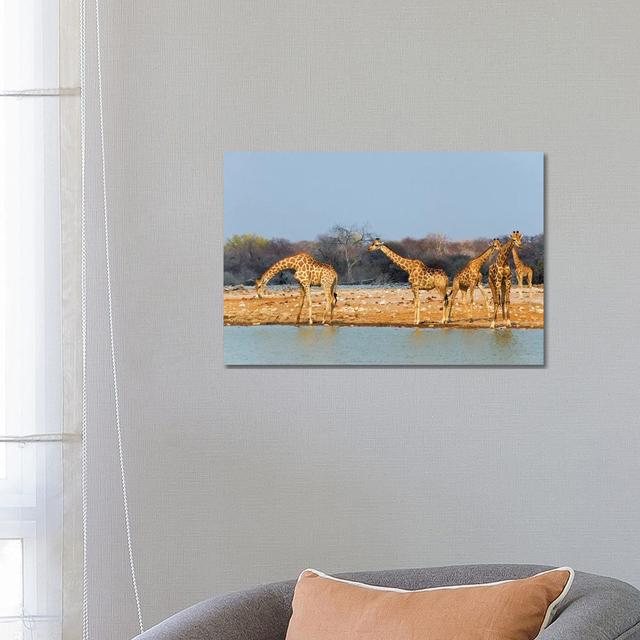 Giraffes By The River. Etosha National Park, Oshikoto Region, Namibia by Keren Su - Wrapped Canvas Painting Brayden Studio on Productcaster.