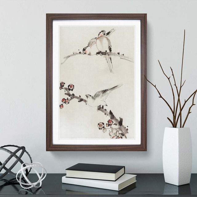 Three Birds Perched on Blossom Branches by Katsushika Hokusai - Picture Frame Painting Print East Urban Home Frame Option: Walnut, Size: 91cm H x 60cm on Productcaster.