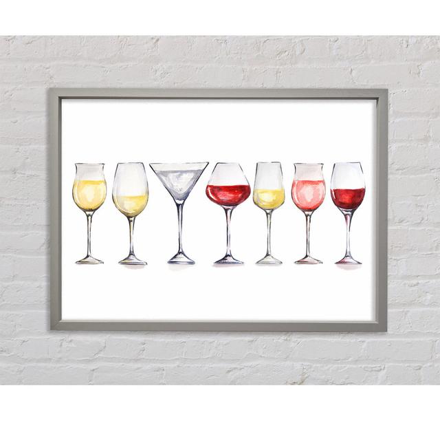 Wine Glass Top Up Framed Print Ophelia & Co. Size: 59.7cm H x 84.1cm W x 3.3cm D, Format: Light Grey Framed Canvas on Productcaster.