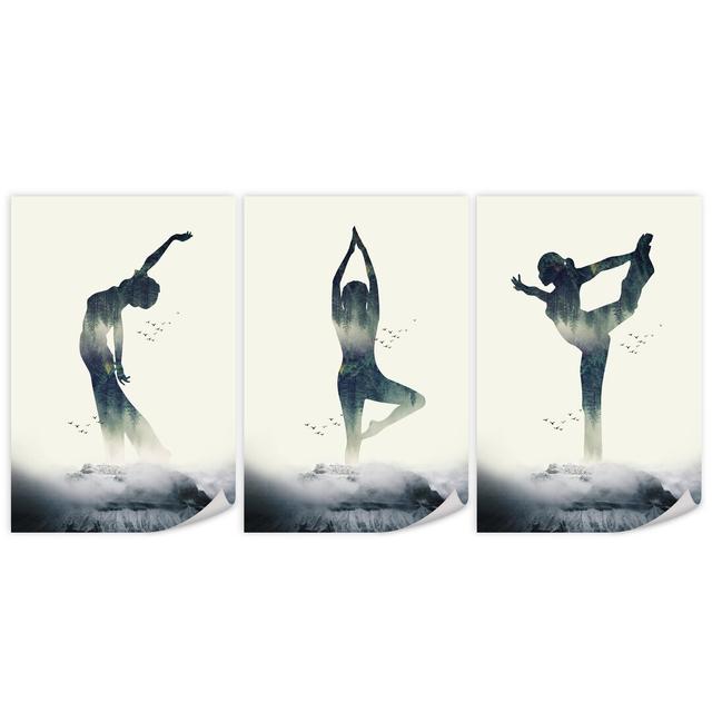 Yoga Abstract - 3 Piece Graphic Art Set on Canvas Clock Canvas Format: Unframed, Size: 90cm H x 180cm W x 0.1cm D on Productcaster.