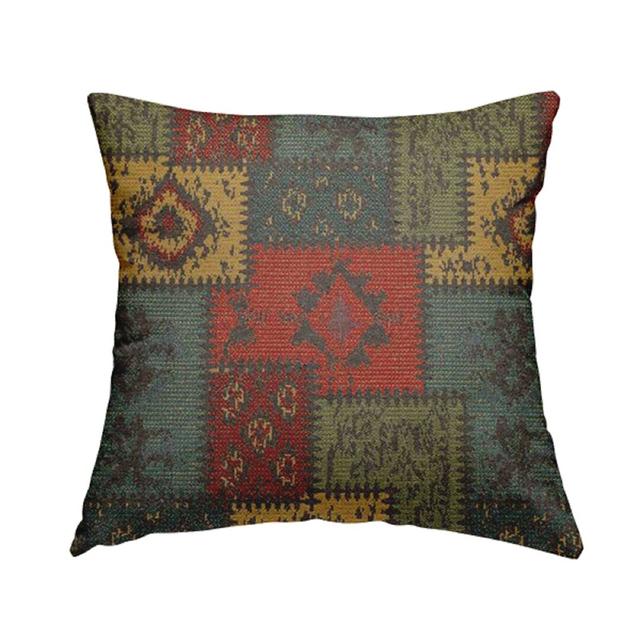 Ashtyn Kilim Patchwork Cushion with Filling Latitude Vive Size: 28cm H x 28cm W x 5cm D, Colour: Grey/Orange/Blue on Productcaster.