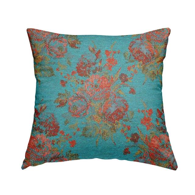 Southborough Floral Cushion with Filling Rosalind Wheeler Size: 55cm H x 55cm W x 5cm D, Colour: Teal Blue on Productcaster.