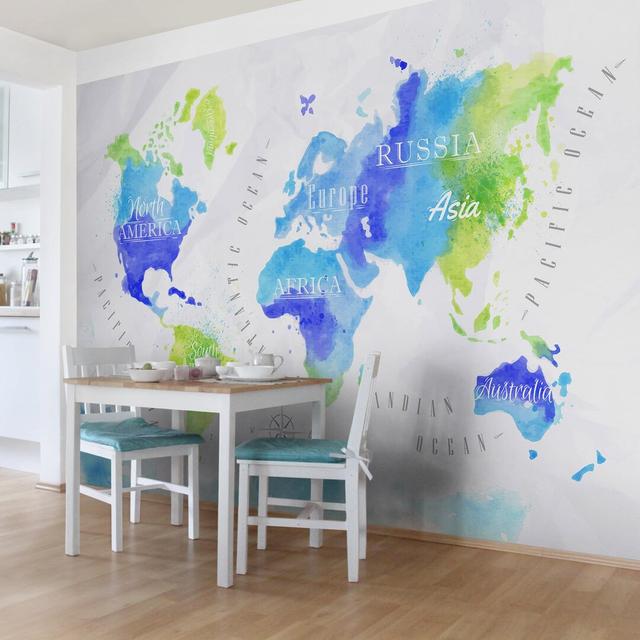 East Urban Home Semi-Gloss Wallpaper Roll East Urban Home Colour: Blue, green and grey, Materialqualität: Premium (150g/m²), Size: 3.36m x 225cm on Productcaster.