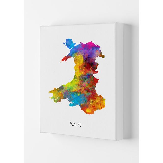 Wales Watercolour Map by Michael Tompsett - Graphic Art Print Latitude Run Size: 42cm H x 29.7cm W x 4cm D, Format: Wrapped Canvas on Productcaster.