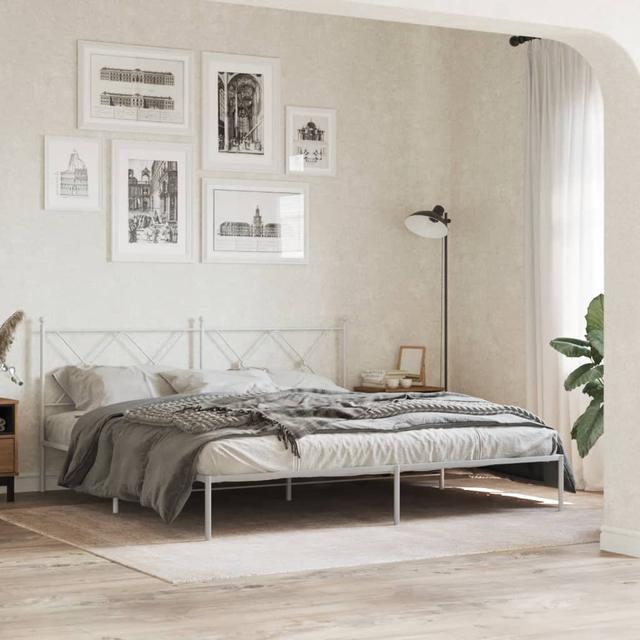 Vidaxl Metal Bed Frame With Headboard Brambly Cottage Colour: White, Size: Super King (6') on Productcaster.