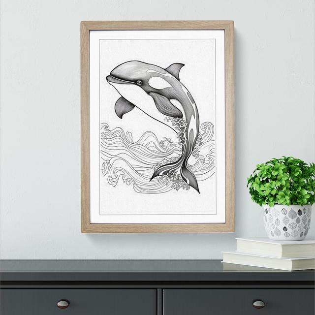 Orca Whale Line House of Hampton Size: 64cm H x 46cm W x 2cm D, Frame Colour: Oak on Productcaster.