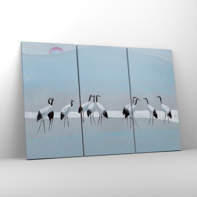 Birds Cranes Nature - 3 Piece Wrapped Canvas Painting Bay Isle Home Size: 70cm H x 105cm W x 1.8cm D on Productcaster.