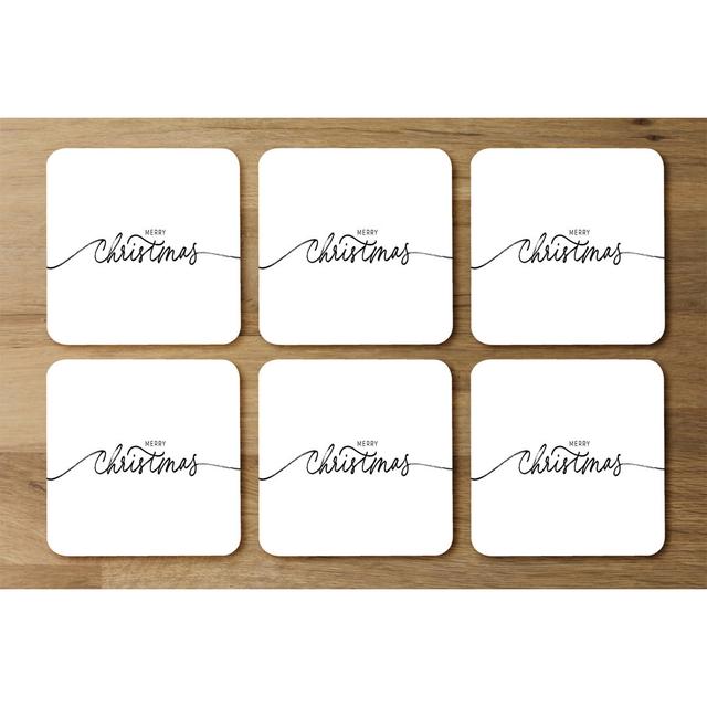 Merry Christmas Hand Drawn Lettering Designer Coaster Set Set (Set of 6) The Seasonal Aisle on Productcaster.