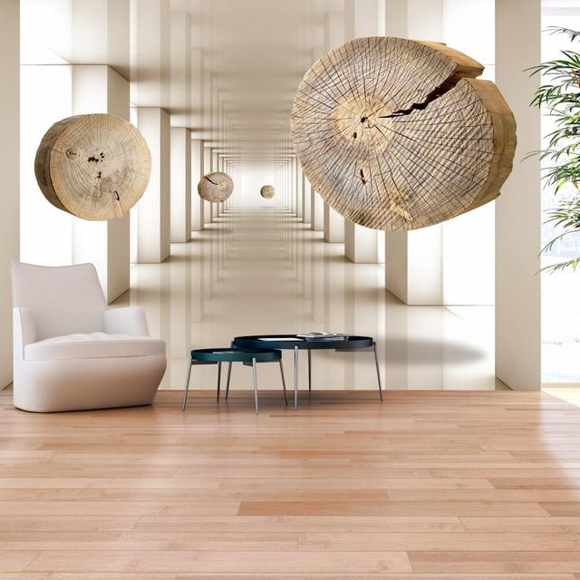 Wooden Discs - Optical Illusion 2.45m x 350cm Wallpaper East Urban Home Size: 350 cm x 245 cm on Productcaster.