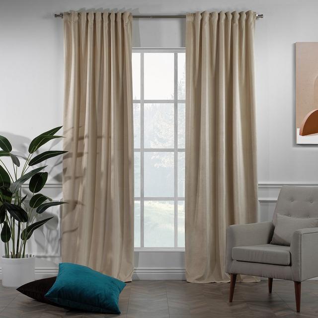 100% Blackout Extra Long & Extra Wide Luxury Matte Velvet Single Curtain Panel Lilijan Home & Curtain Farbe: Butter, Paneel-Größe: 325 H x 140 B cm on Productcaster.