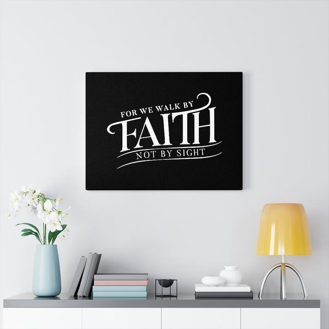 For We Walk by Faith - Wrapped Canvas Typography Blue Elephant Size: 28cm H x 36cm W on Productcaster.