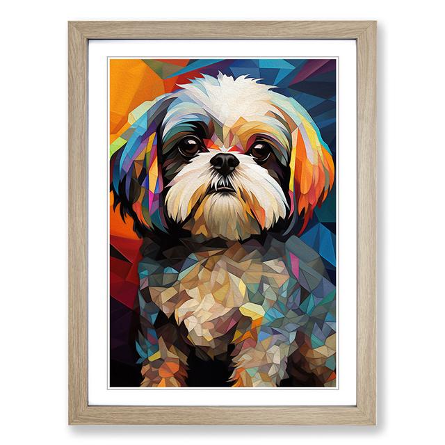 Shih Tzu Cubism - Single Picture Frame Art Prints on Wood Marlow Home Co. Size: 64cm H x 46cm W x 2cm D, Frame Colour: Oak on Productcaster.