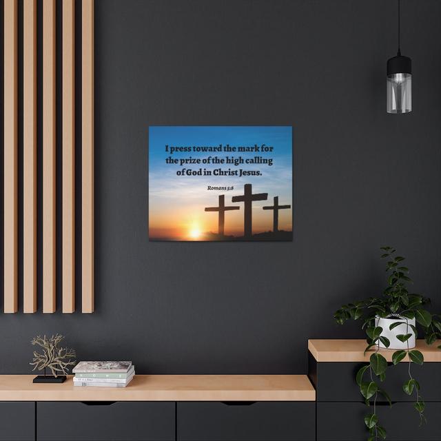 High Calling Of God Romans 5:8 - Wrapped Canvas Print Blue Elephant Size: 30cm H x 41cm W on Productcaster.